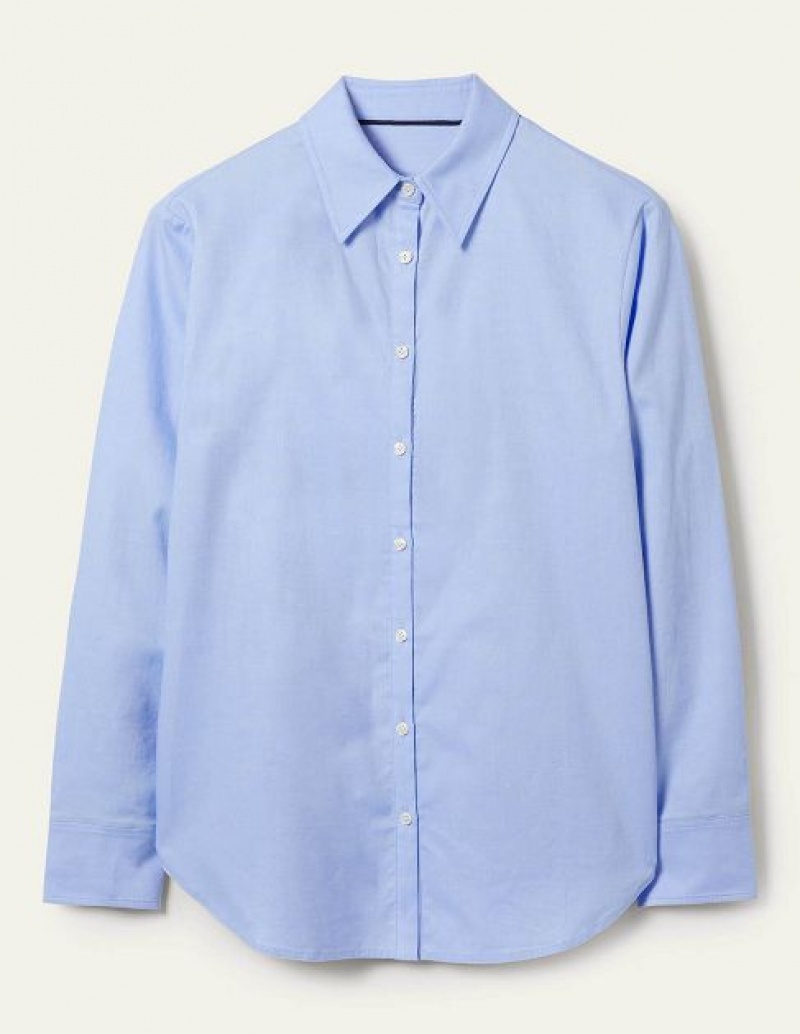 Blue Women's Boden Relaxed Cotton Shirts | 47512HKNR