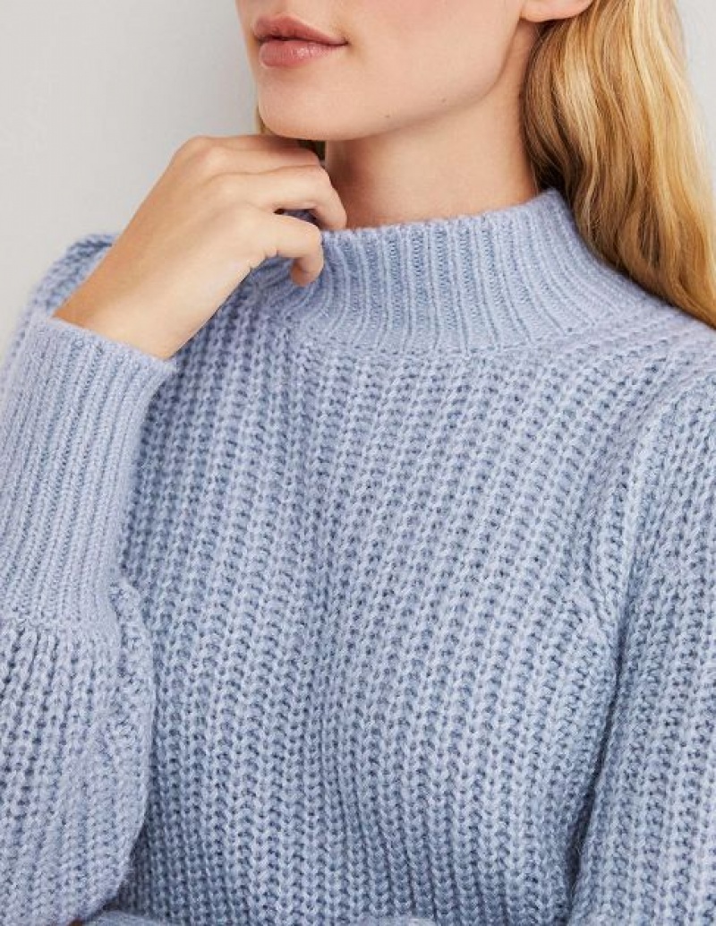 Blue Women's Boden Ribbed Fluffy High Neck Jumpers | 80246CAXB