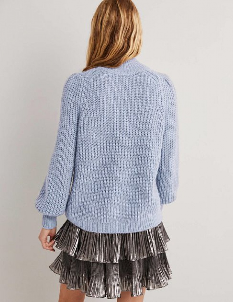 Blue Women's Boden Ribbed Fluffy High Neck Jumpers | 80246CAXB