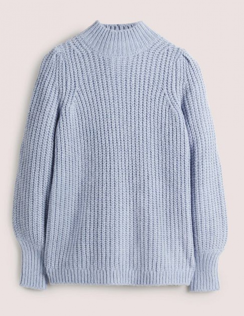 Blue Women's Boden Ribbed Fluffy High Neck Jumpers | 80246CAXB