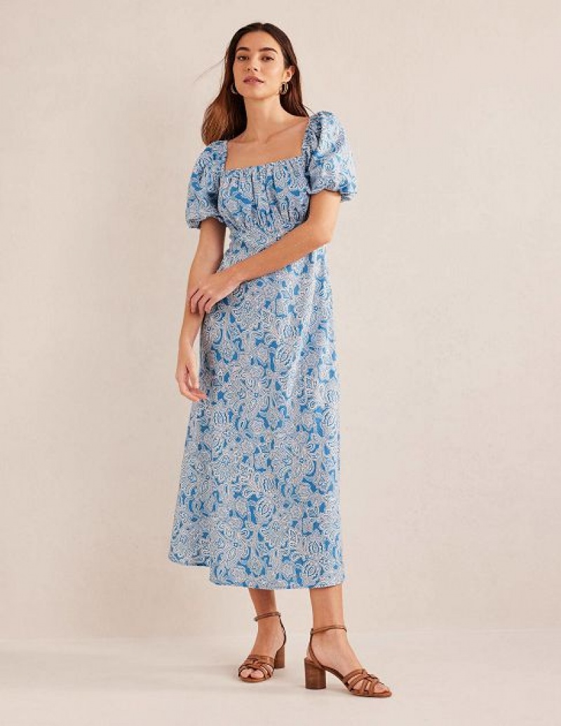 Blue Women's Boden Ruched Bodice Midi Dress | 43710OLGA