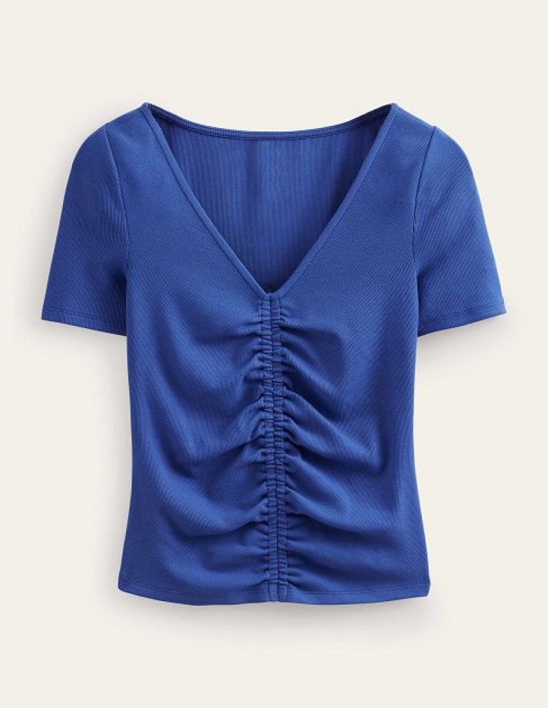 Blue Women's Boden Ruched Front Rib T-Shirt | 54102MJNW