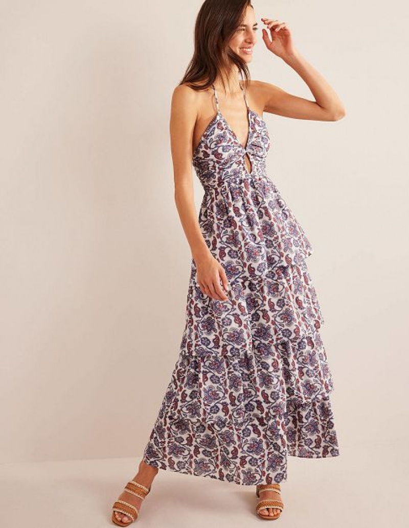 Blue Women's Boden Ruched Tiered Maxi Dress | 32416PUZD