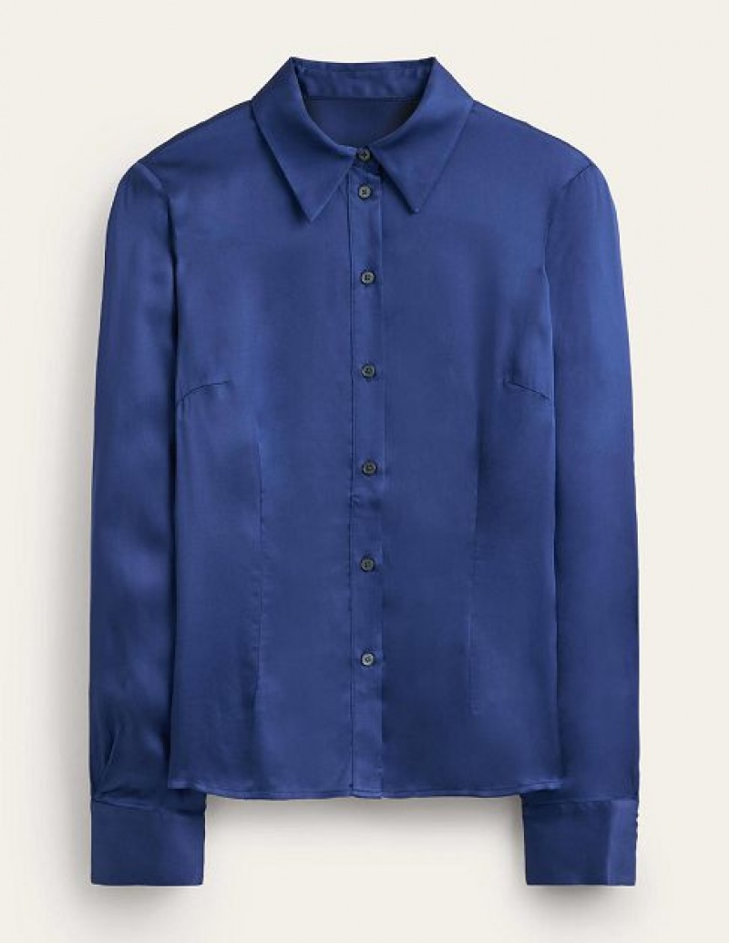 Blue Women's Boden Saskia Satin Shirts | 69135VUTZ