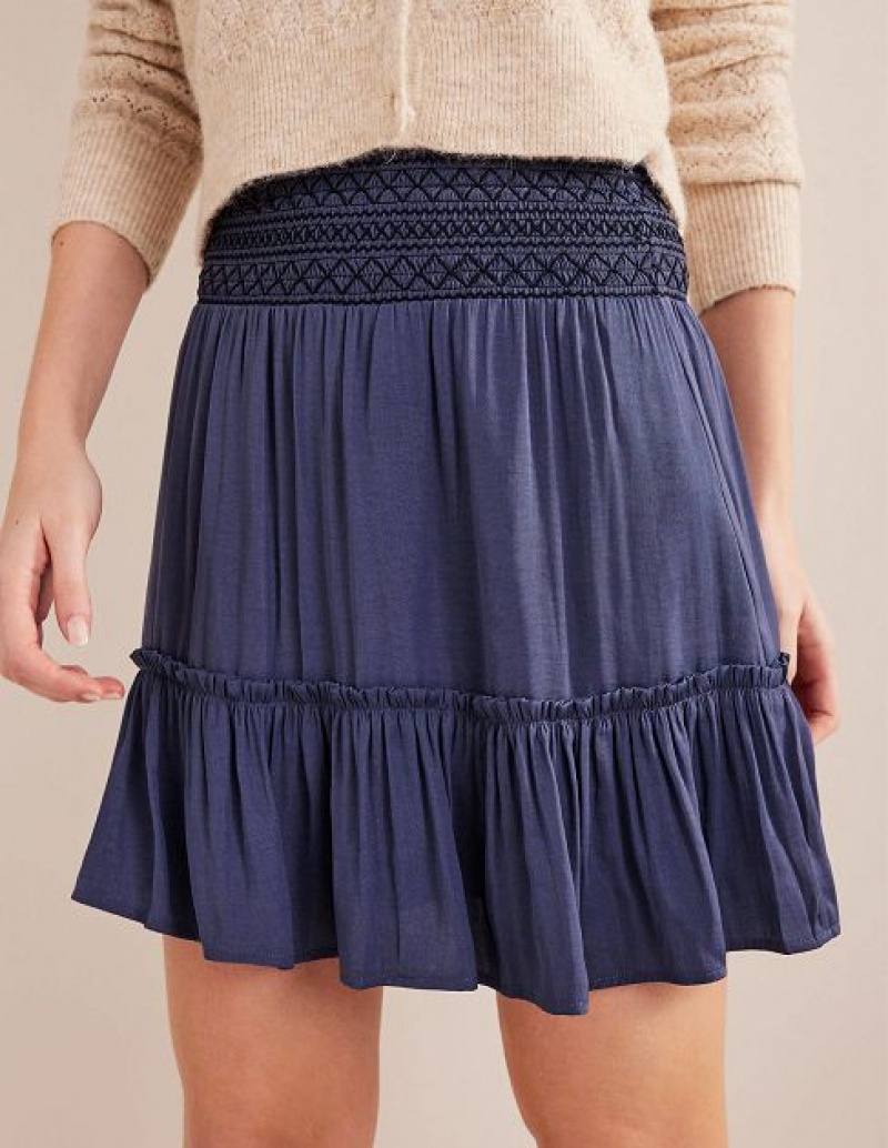 Blue Women's Boden Shirred Waist Skirts | 83592UPZC