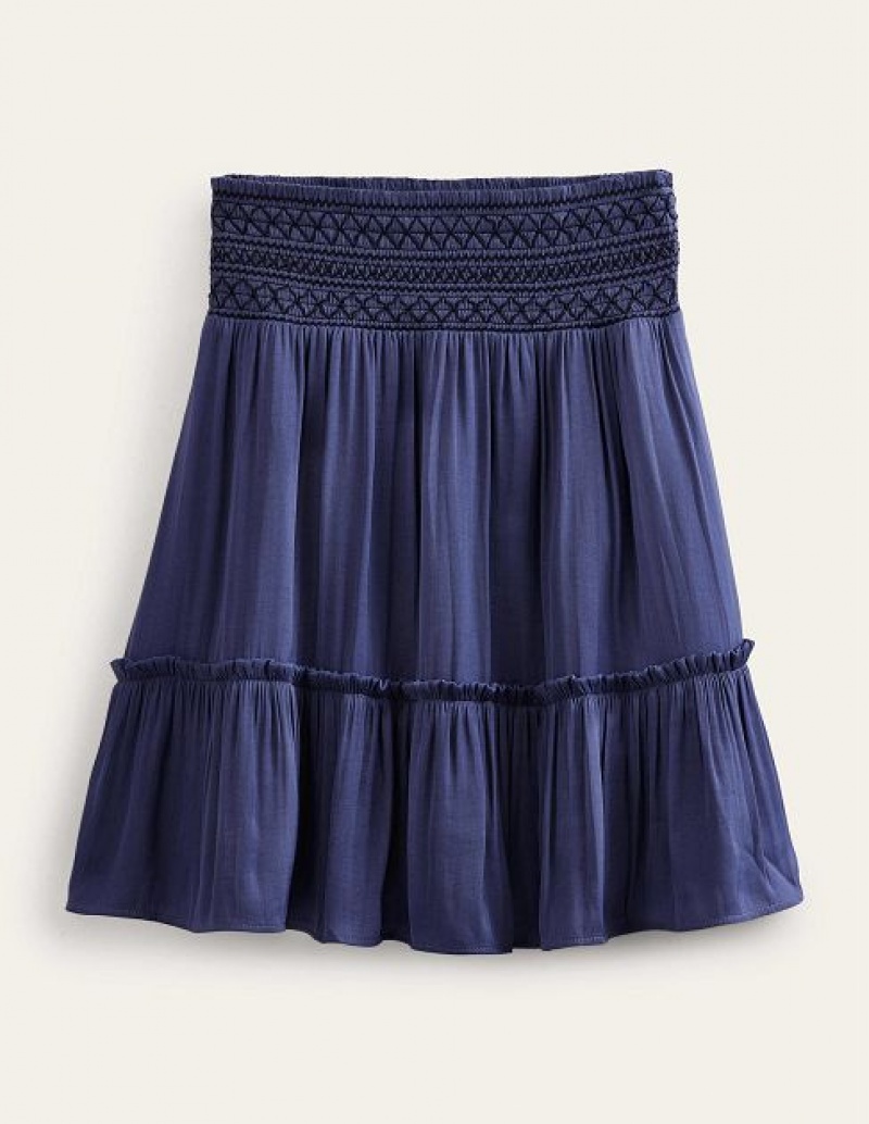 Blue Women's Boden Shirred Waist Skirts | 83592UPZC