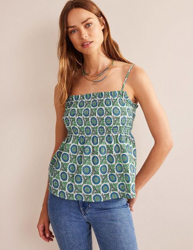 Blue Women's Boden Smocked Cami Tops | 24013GIFA