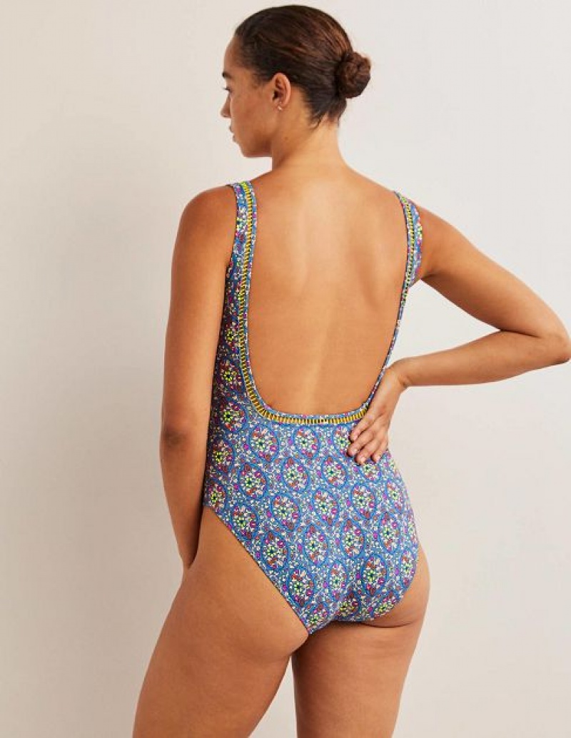 Blue Women's Boden Square Neck Detail Swimsuits | 43198DSFO