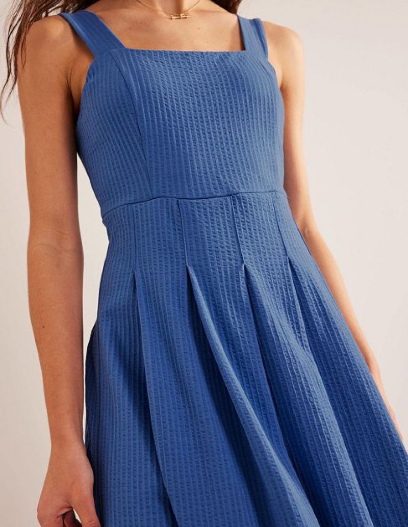 Blue Women's Boden Strappy Seersucker Midi Dress | 87320SIZW