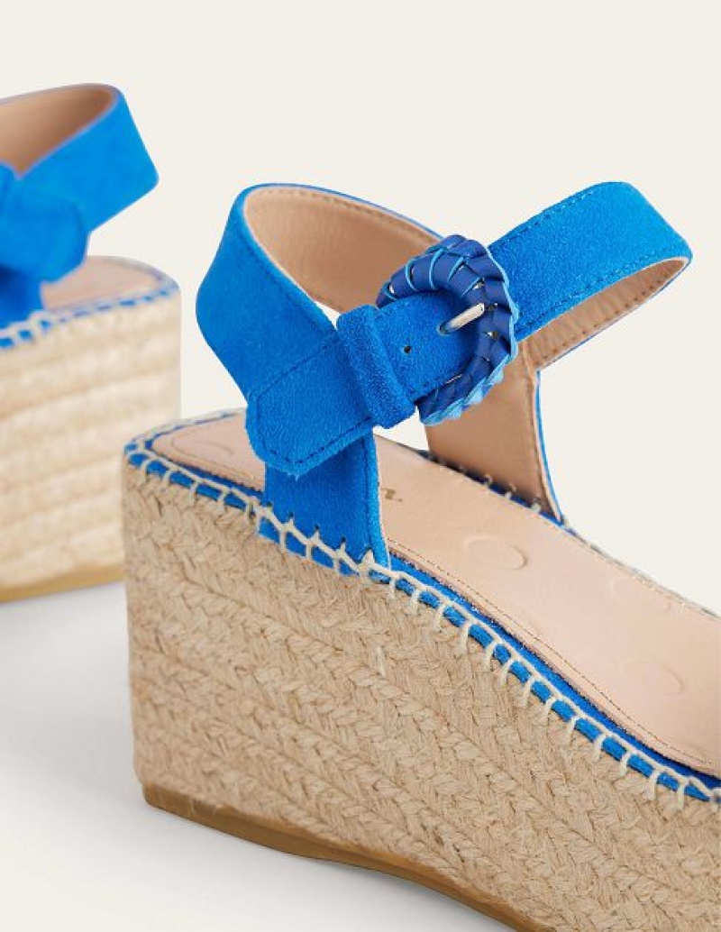 Blue Women's Boden Suede Wedge Sandals | 70462LTKI