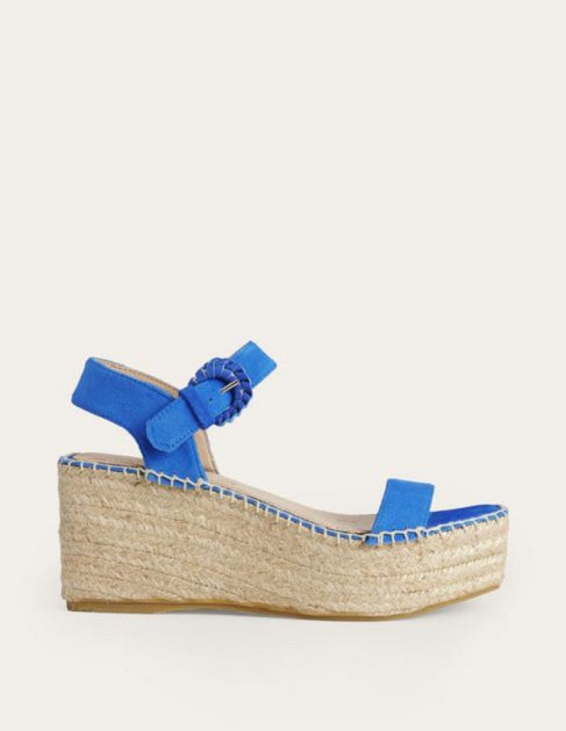 Blue Women's Boden Suede Wedge Sandals | 70462LTKI