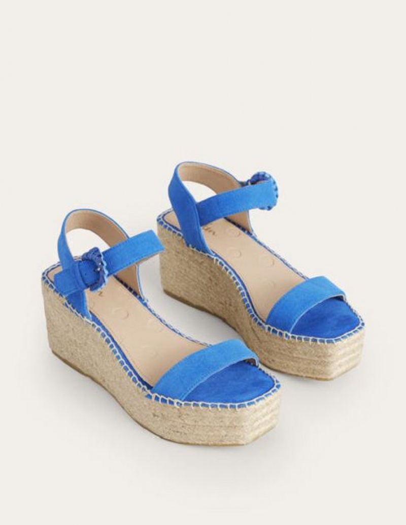 Blue Women's Boden Suede Wedge Sandals | 70462LTKI