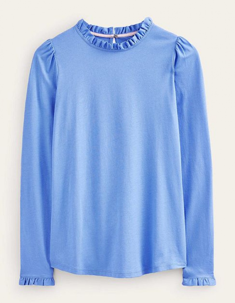 Blue Women's Boden Supersoft Frill Detail Tops | 92735LMIY