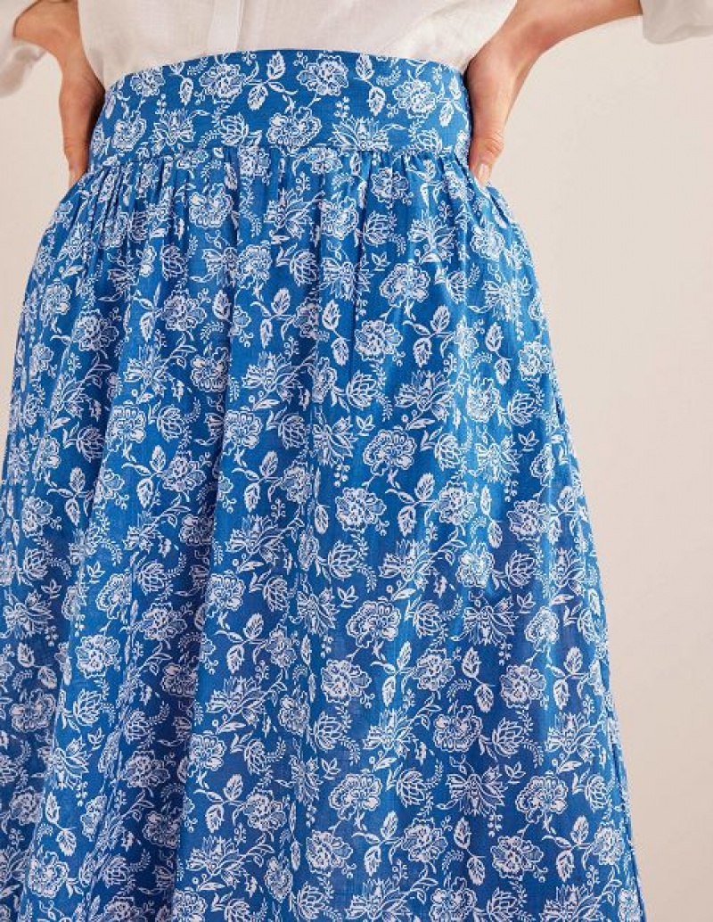 Blue Women's Boden Tiered Cotton Skirts | 38279GUYA