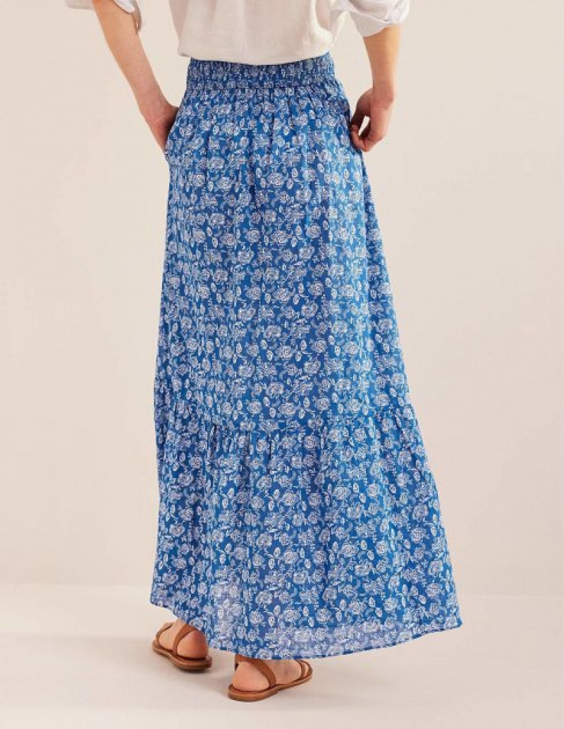 Blue Women's Boden Tiered Cotton Skirts | 38279GUYA