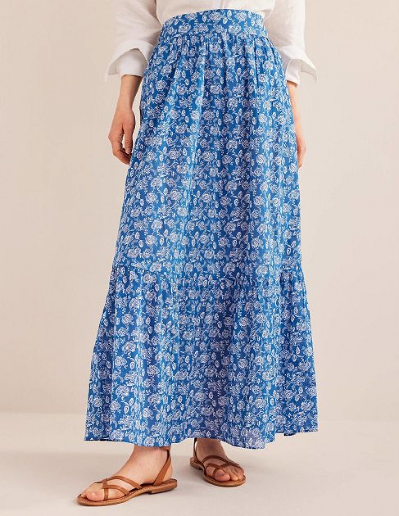 Blue Women's Boden Tiered Cotton Skirts | 38279GUYA