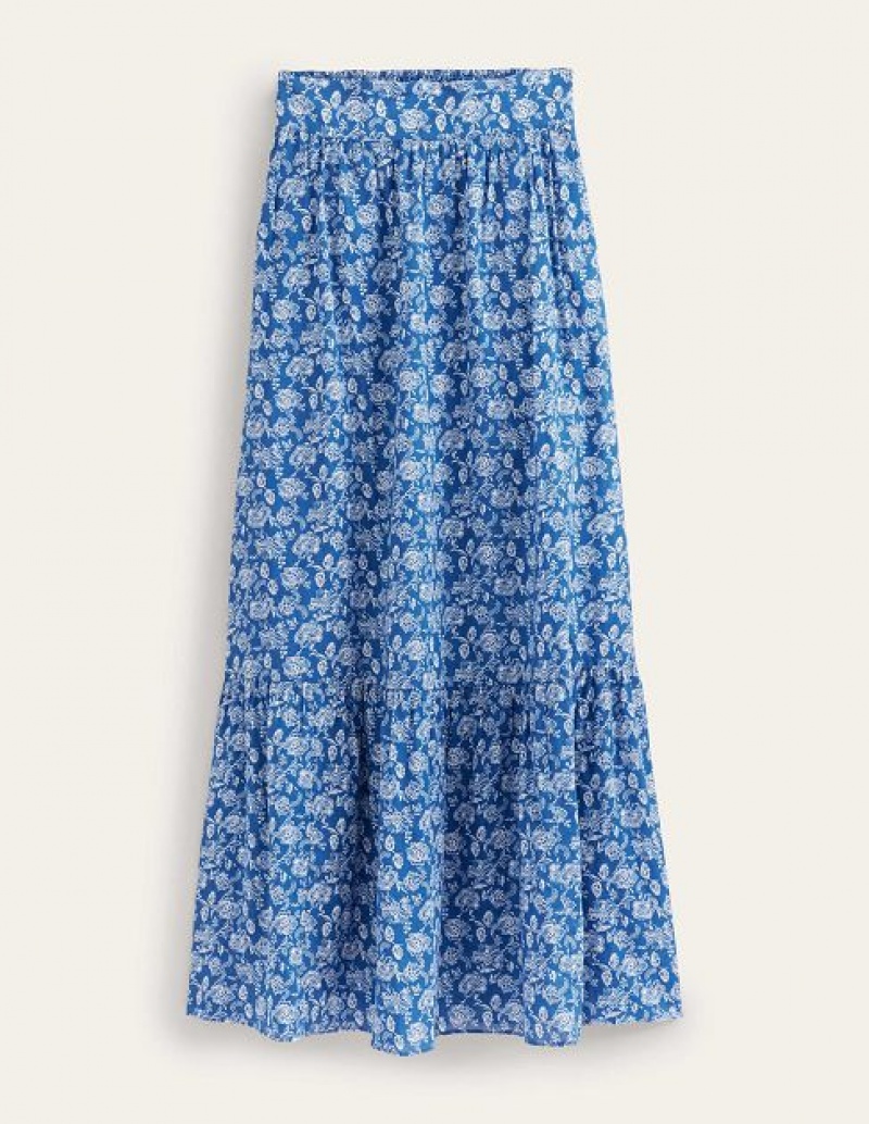 Blue Women's Boden Tiered Cotton Skirts | 38279GUYA