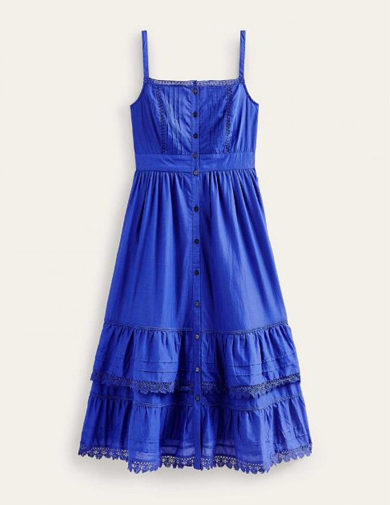 Blue Women's Boden Tiered Trim Midi Dress | 51362EOGY