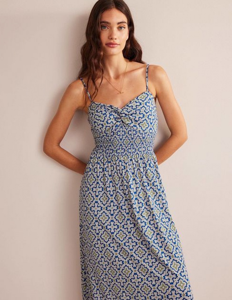 Blue Women's Boden Twist Front Jersey Midi Dress | 61205NMGV