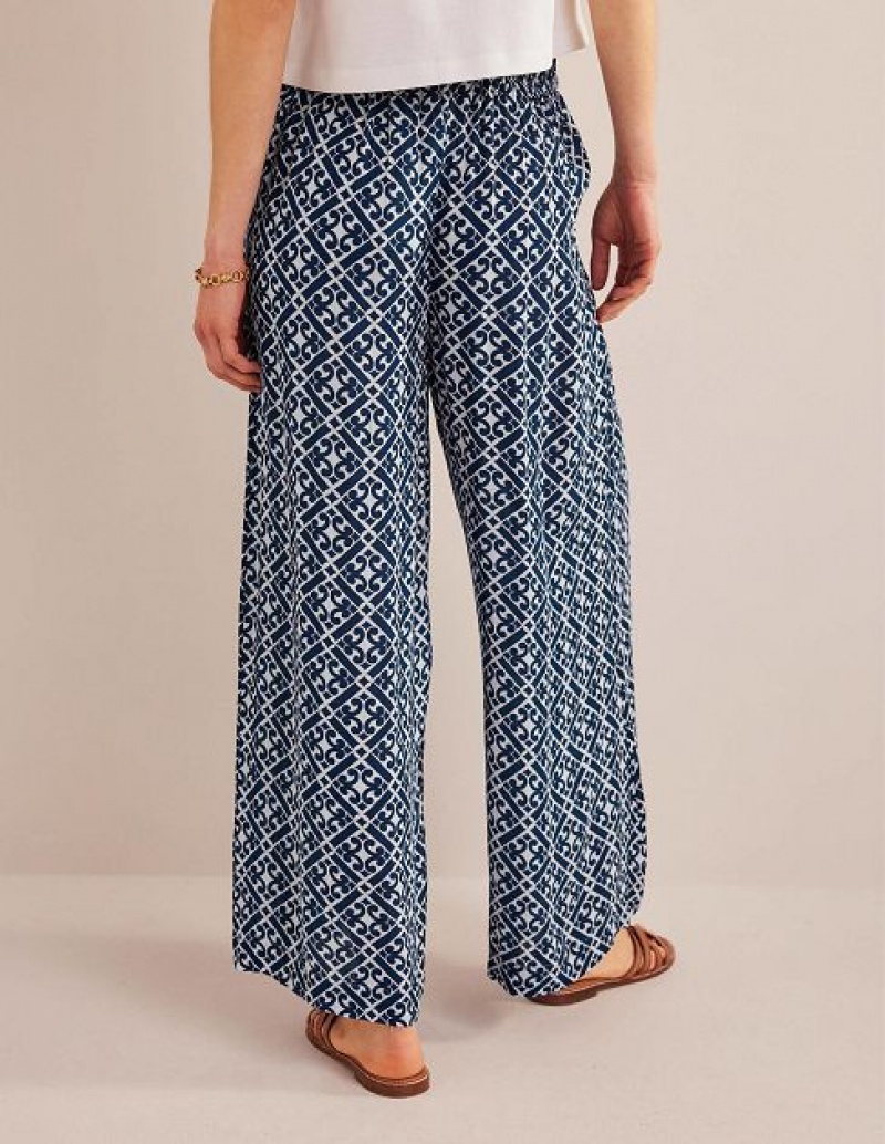 Blue Women's Boden Vacation Wide Leg Pants | 87915PXQY