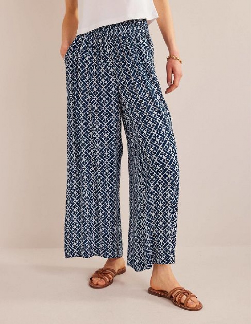 Blue Women's Boden Vacation Wide Leg Pants | 87915PXQY