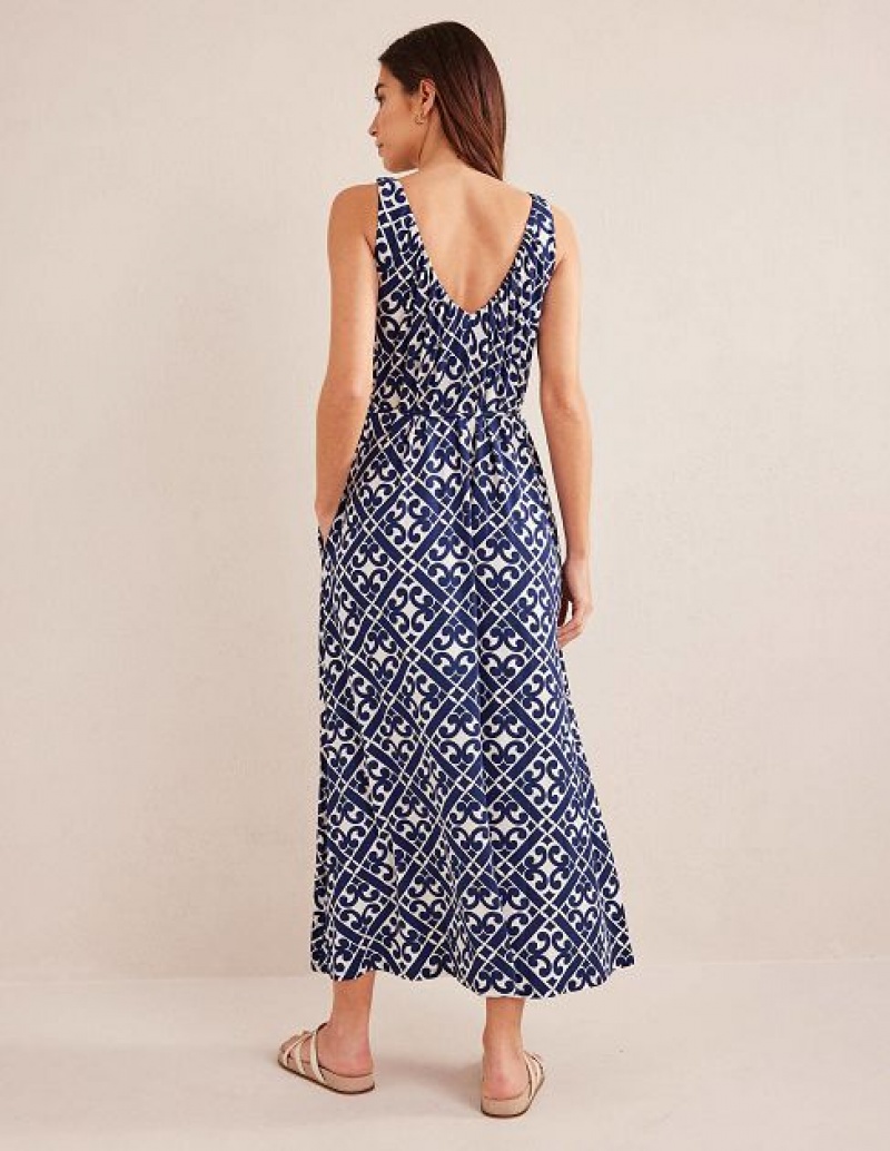 Blue Women's Boden V-neck Jersey Maxi Dress | 17028MZIY