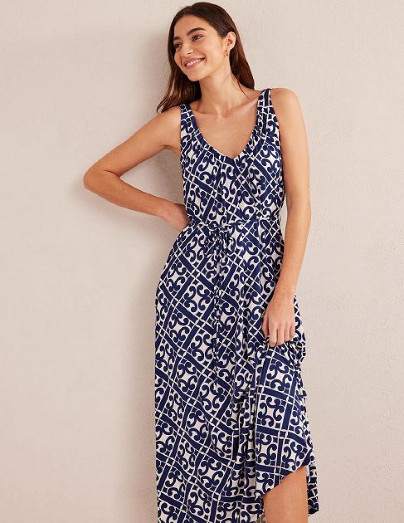 Blue Women's Boden V-neck Jersey Maxi Dress | 17028MZIY