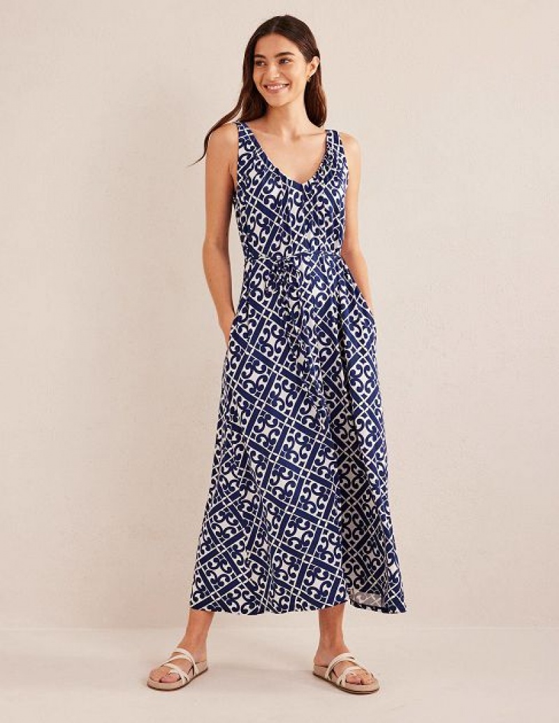 Blue Women\'s Boden V-neck Jersey Maxi Dress | 17028MZIY