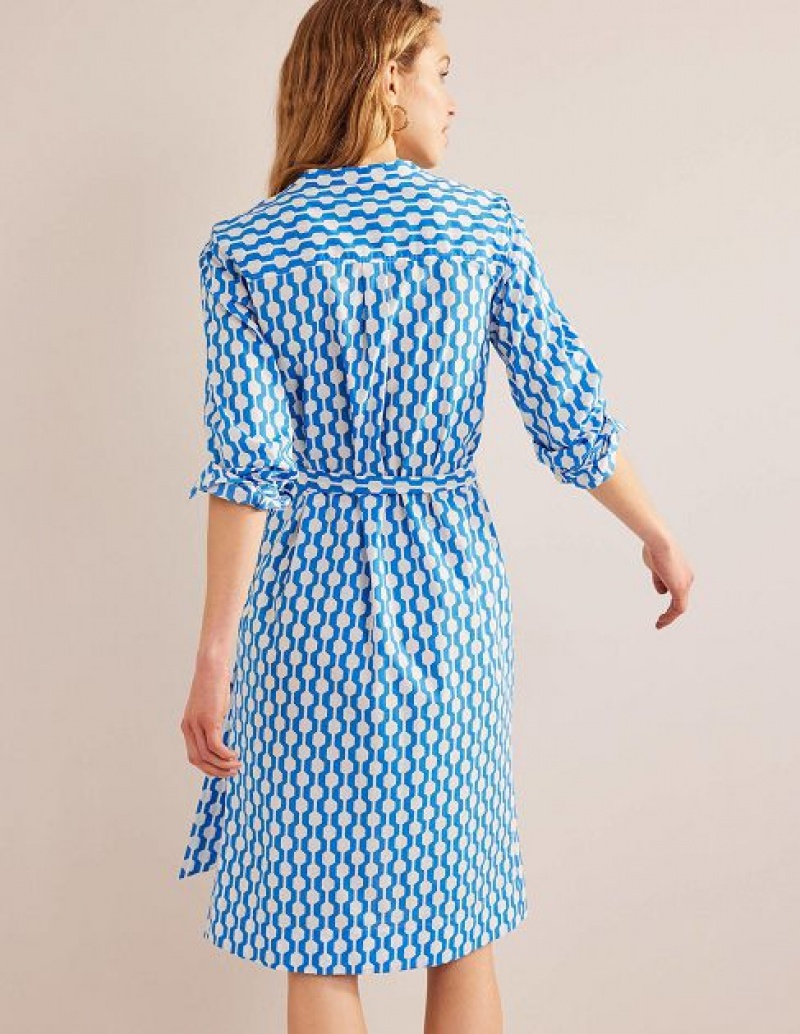 Blue / Azure Women's Boden Collarless Shirt Dress | 78035XWNO