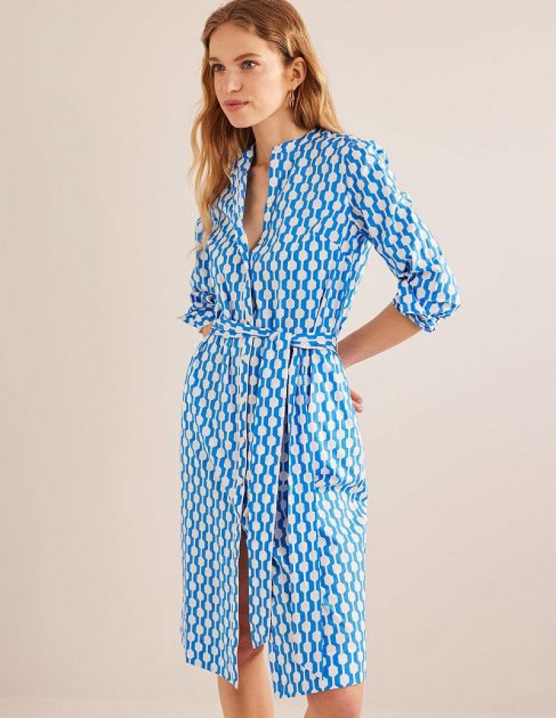 Blue / Azure Women's Boden Collarless Shirt Dress | 78035XWNO