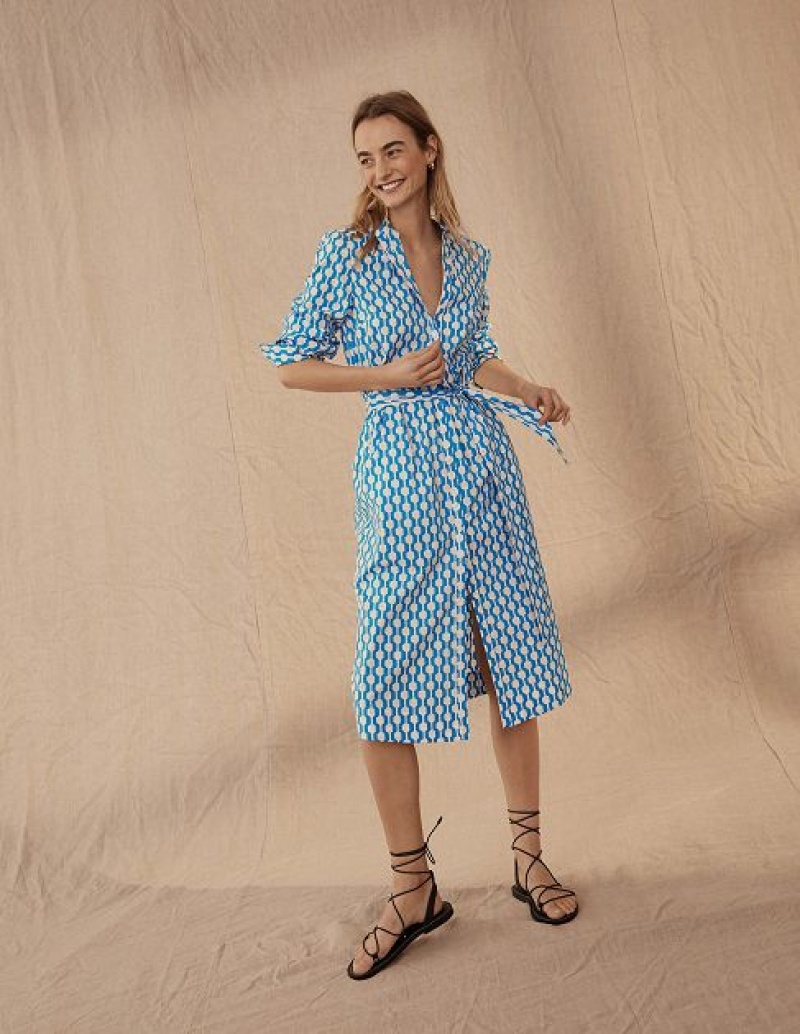 Blue / Azure Women's Boden Collarless Shirt Dress | 78035XWNO