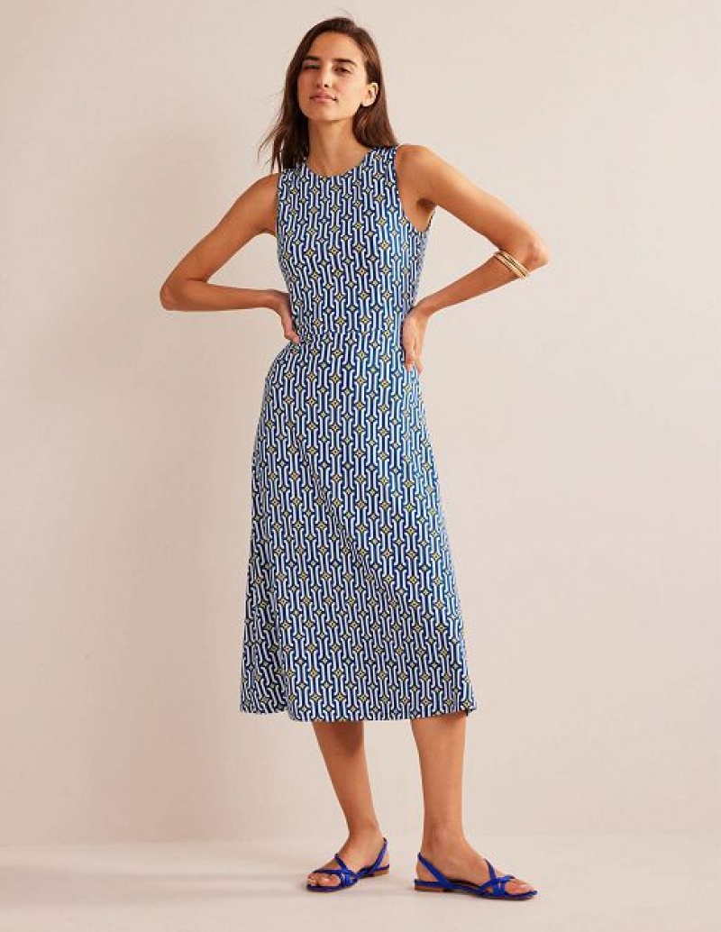 Blue / Azure Women's Boden Cut-out Jersey Midi Dress | 07495HSOV