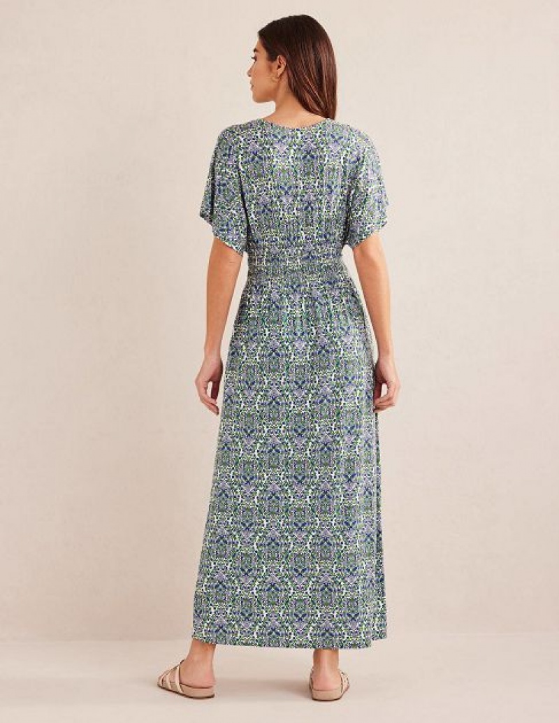 Blue / Green / White Women's Boden Smock Waist Jersey Maxi Dress | 61257GLCO