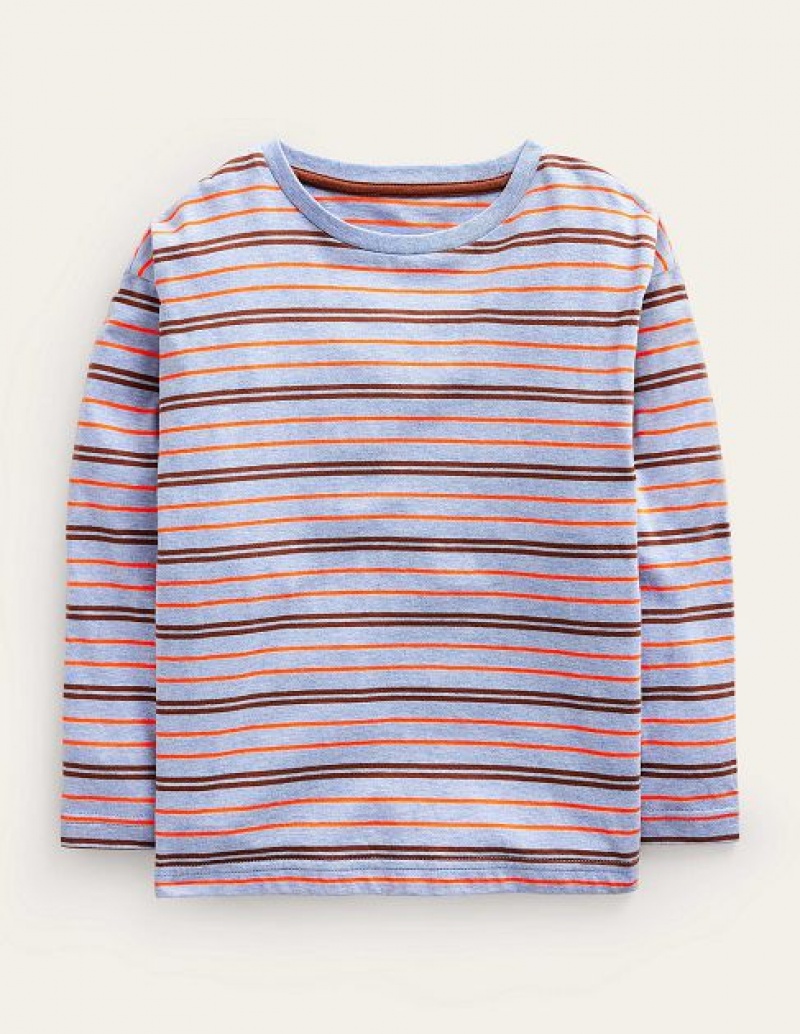 Blue / Orange Kids' Boden Long Sleeve Neon T-Shirt | 31842UOLZ