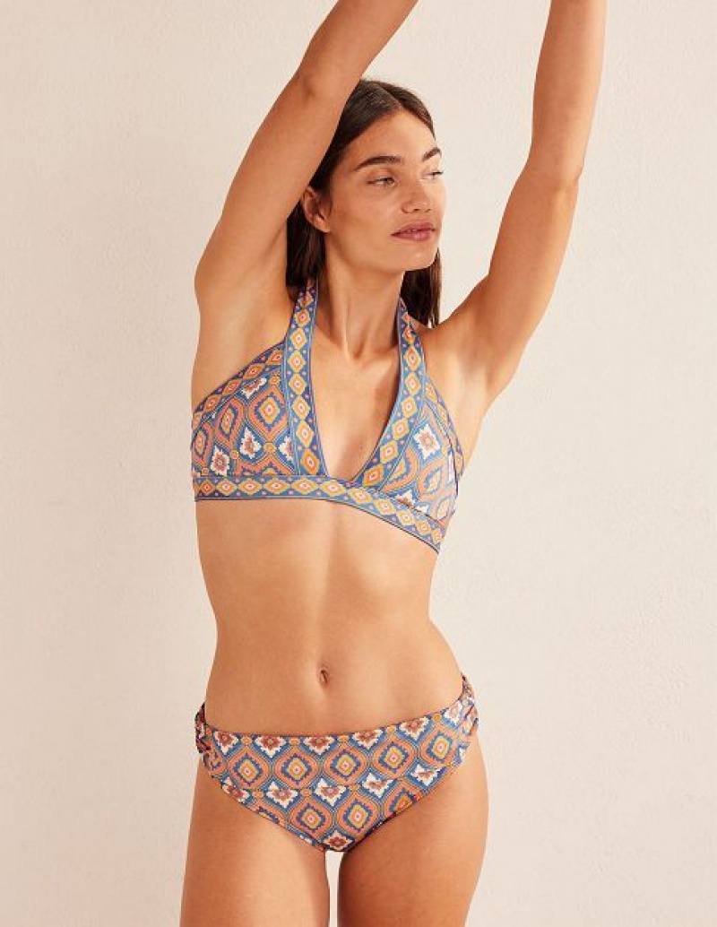 Blue / Orange / White Women's Boden Ithaca Halter Bikini Tops | 94256HNSC