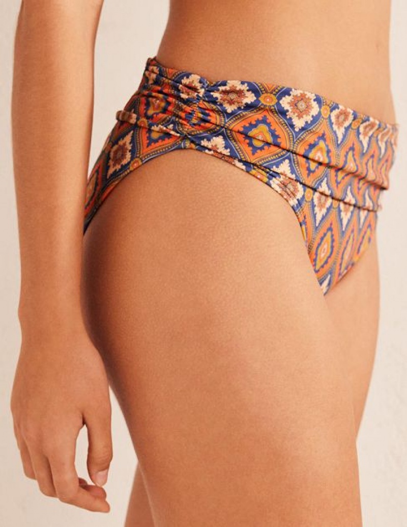 Blue / Orange / White Women's Boden Levanzo Fold Bikini Bottoms | 74860DMOL