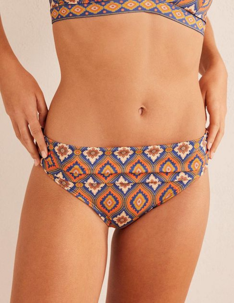 Blue / Orange / White Women's Boden Levanzo Fold Bikini Bottoms | 74860DMOL