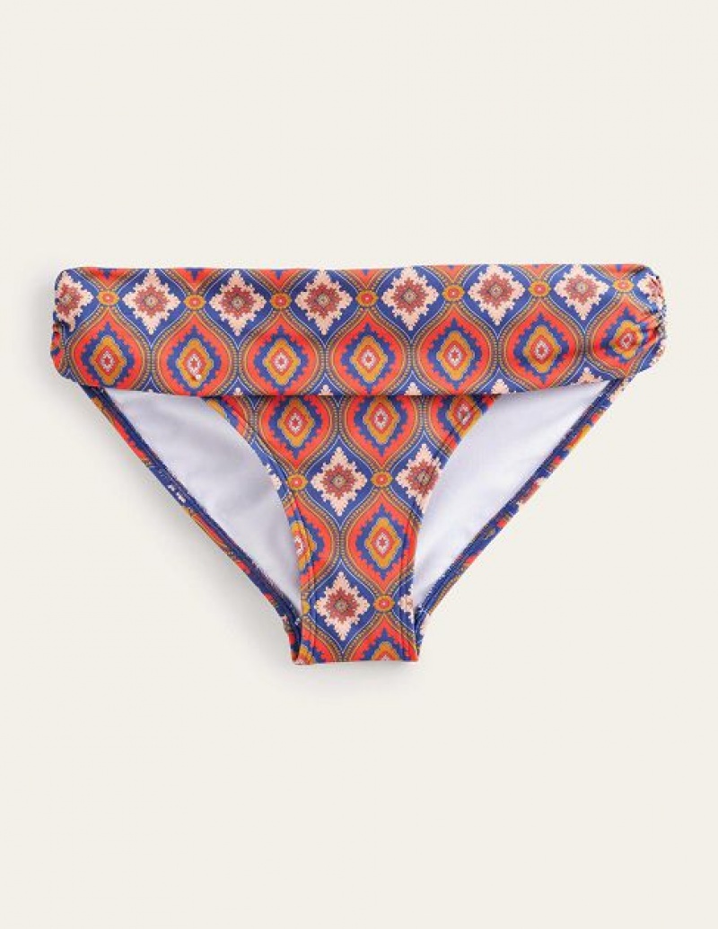 Blue / Orange / White Women's Boden Levanzo Fold Bikini Bottoms | 74860DMOL