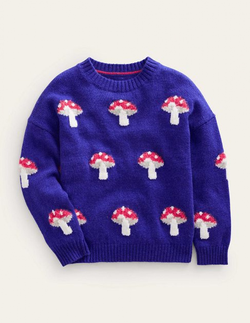 Blue / Pink / White Kids' Boden Wow All Over Jacquard Sweaters | 40725FQEV