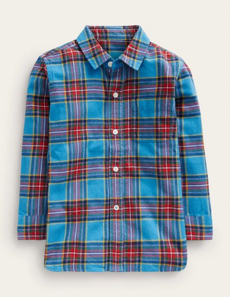 Blue / Red Kids' Boden Brushed Flannel Shirts | 29573GSZW