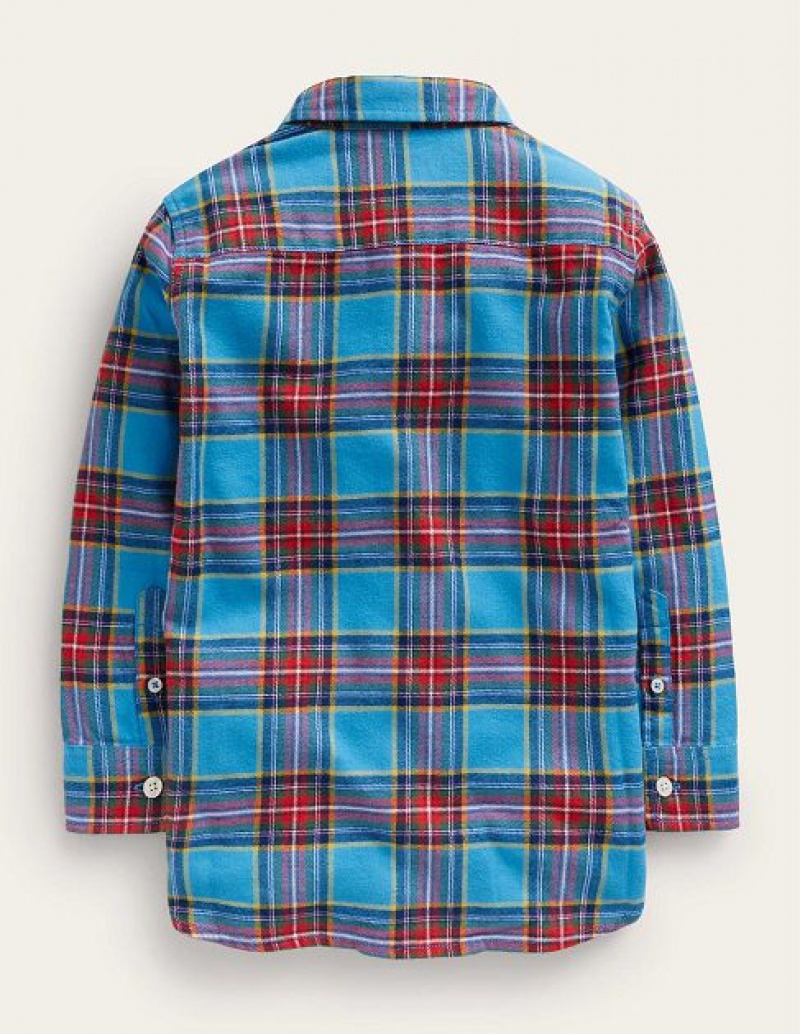 Blue / Red Kids' Boden Brushed Flannel Shirts | 29573GSZW