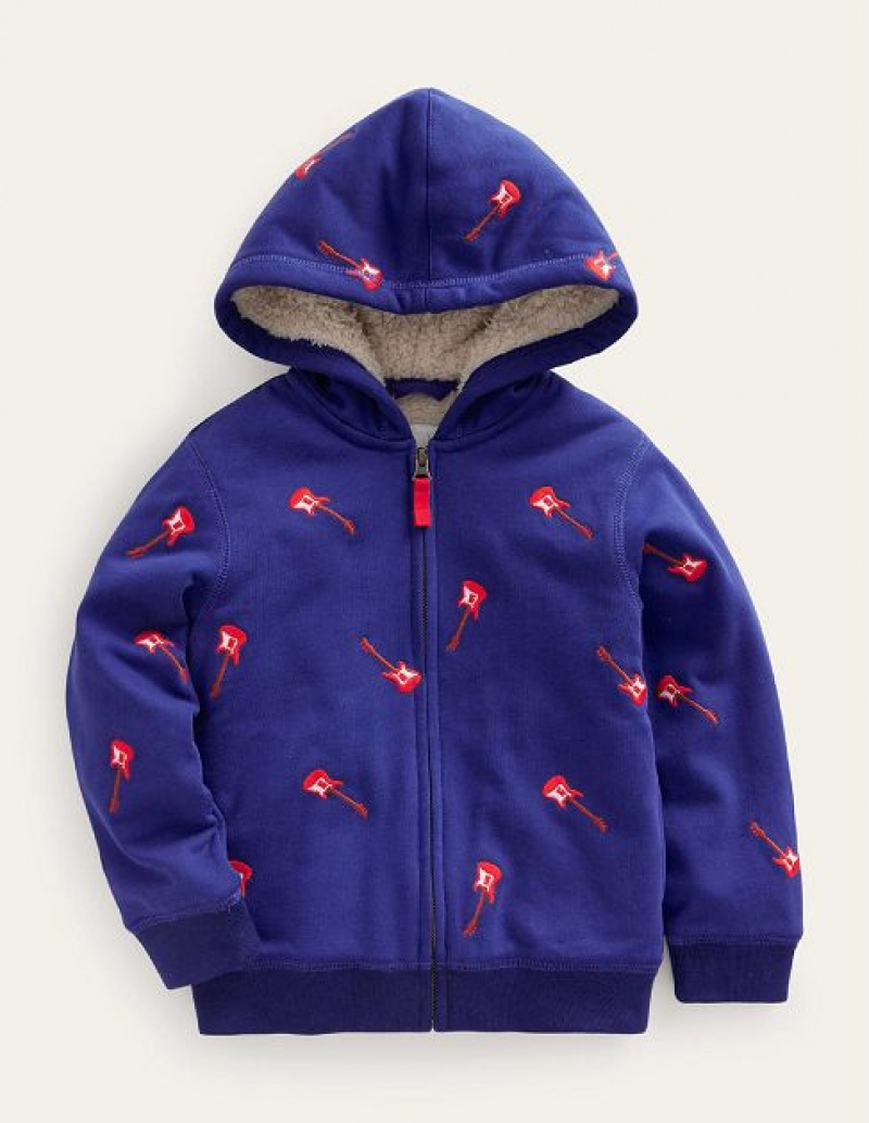 Blue / Red Kids' Boden Shaggy-lined Appliqué Hoodie | 69012PZUM