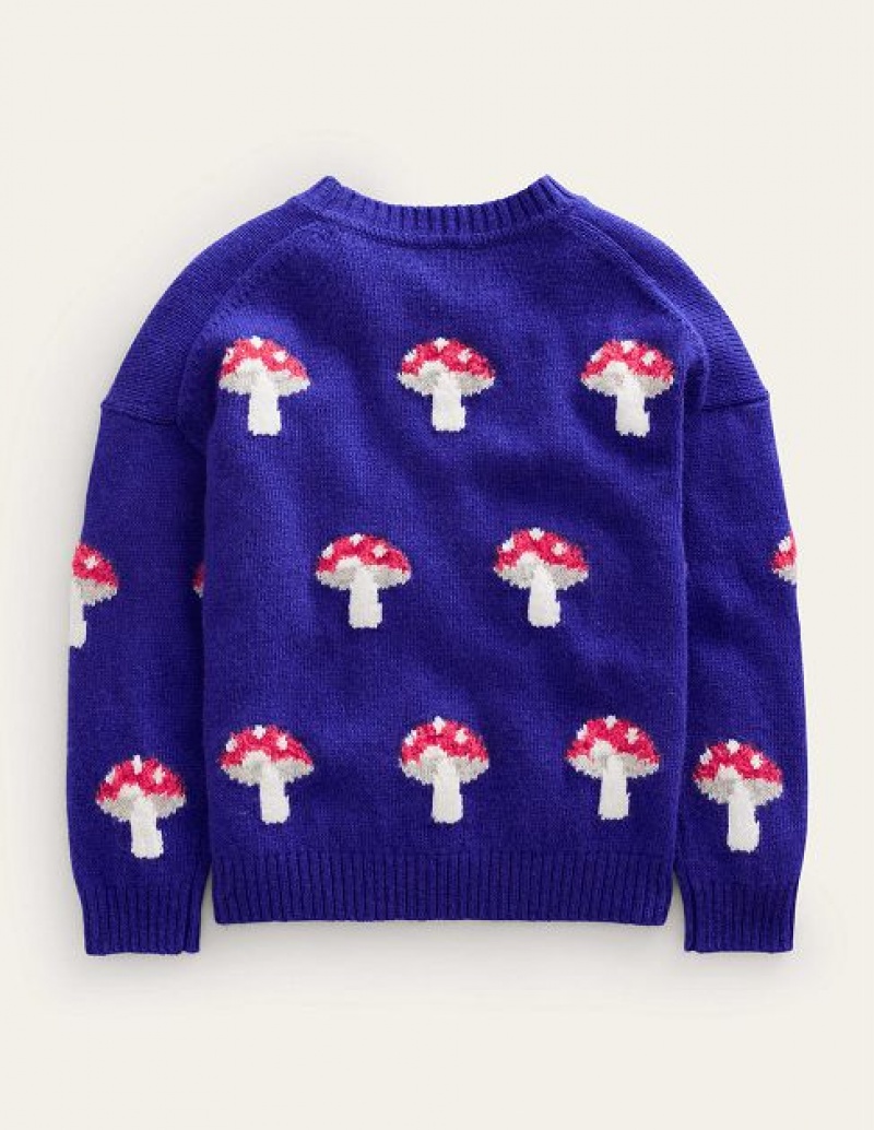 Blue / Red / White Kids' Boden Wow All Over Jacquard Sweaters | 84219GUXK