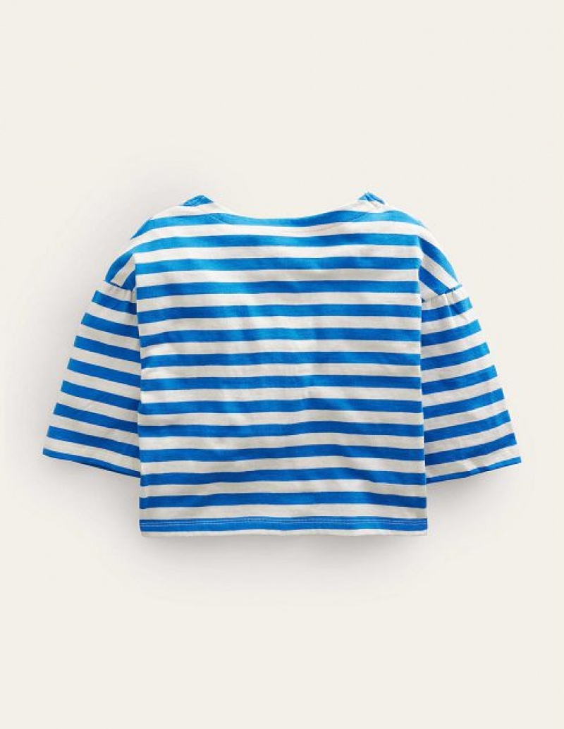 Blue / White Kids' Boden Boat Neck T-Shirt | 51094GSLK