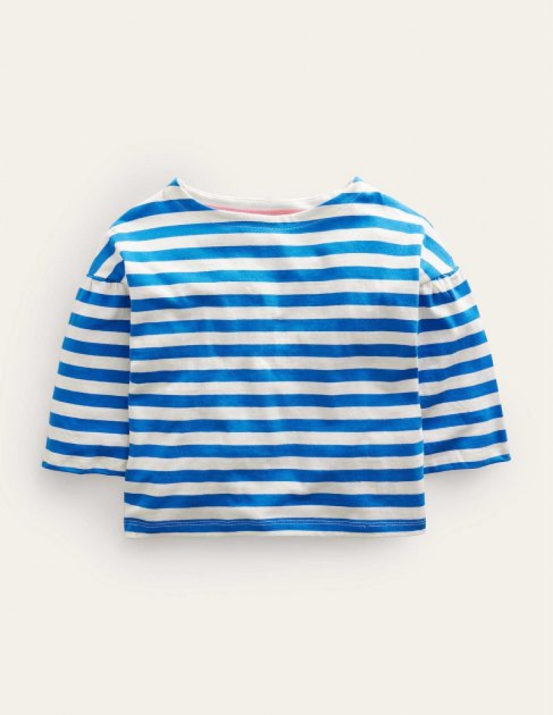 Blue / White Kids\' Boden Boat Neck T-Shirt | 51094GSLK