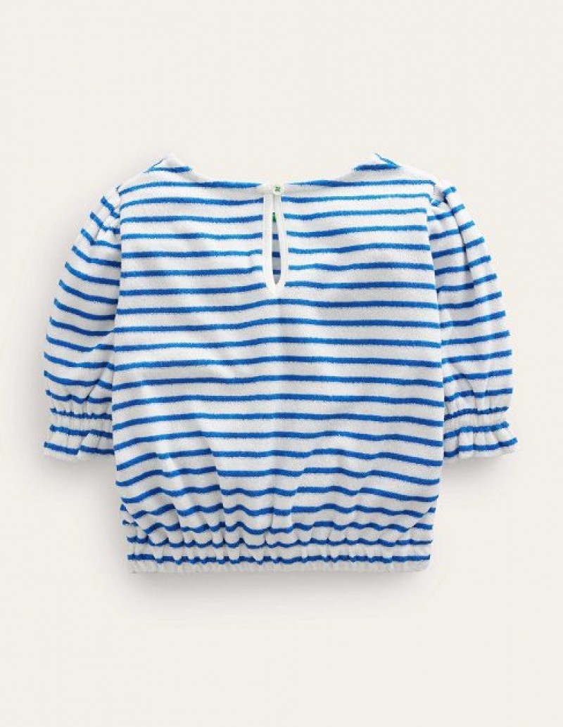 Blue / White Kids' Boden Embroidered Towelling Tops | 58120FTPJ