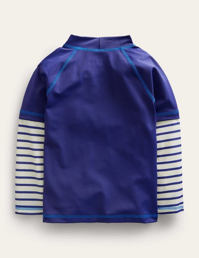 Blue / White Stripes Kids' Boden Graphic Rash Guard T-Shirt | 37529QIKC