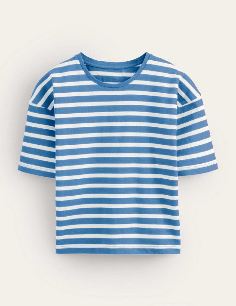 Blue / White Stripes Women's Boden Heavyweight Breton T-Shirt | 47286JVYA