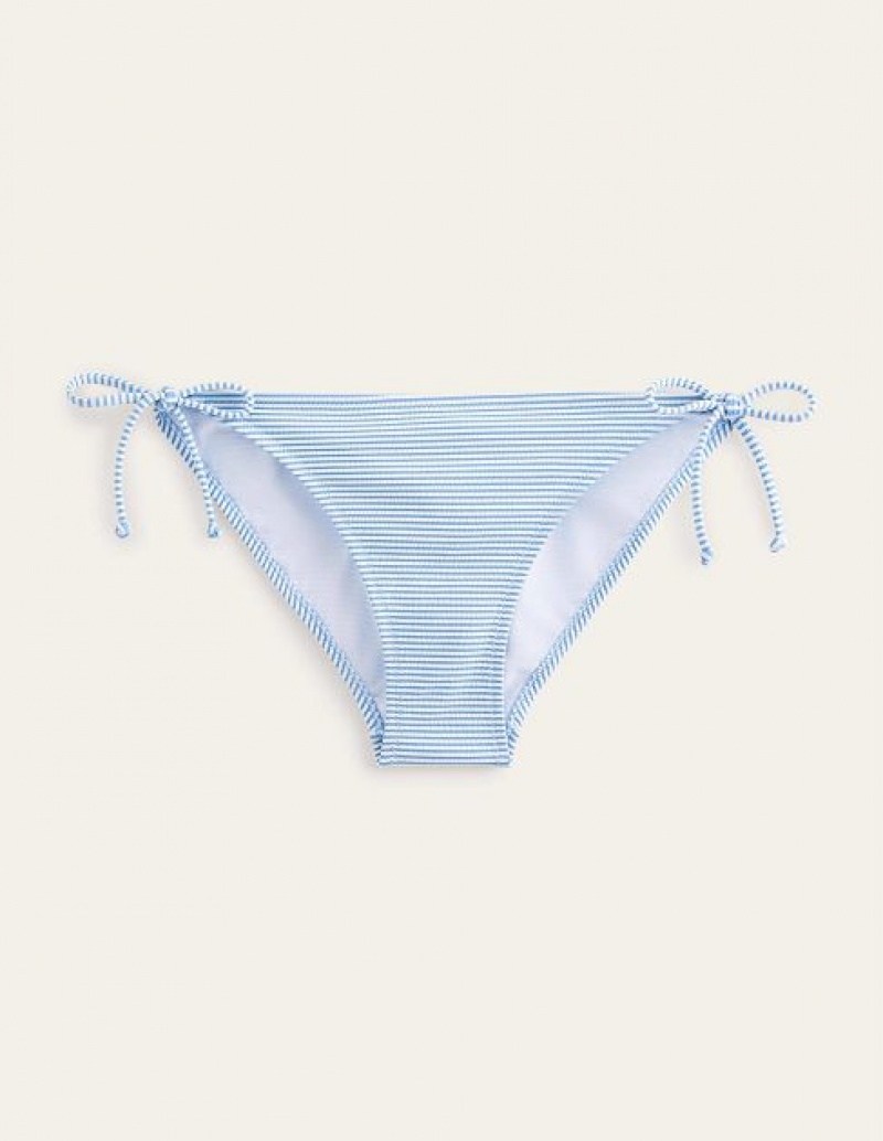 Blue / White Stripes Women's Boden Textured String Bikini Bottoms | 84259CGSV