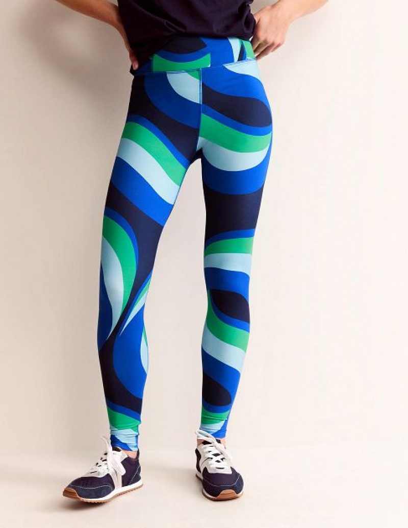 Blue / White / Green Women's Boden High Waisted Leggings | 19076EXRO